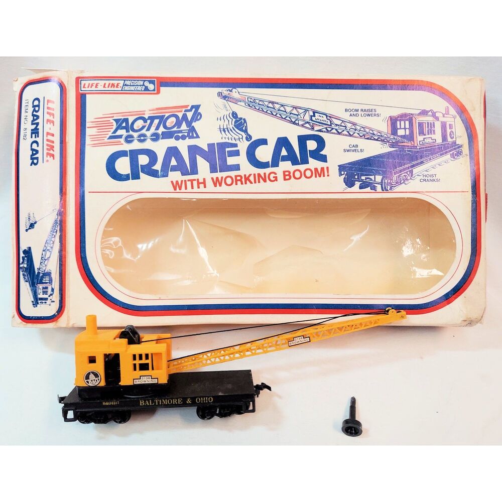 Life-Like Crane Car Working Boom and Hook Line with Key (no hook) vintage w/ Box